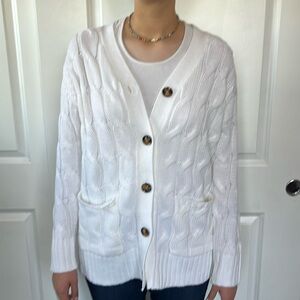 Handmade Hamptons style cable knit oversized boyfriend cardigan sweater L XL